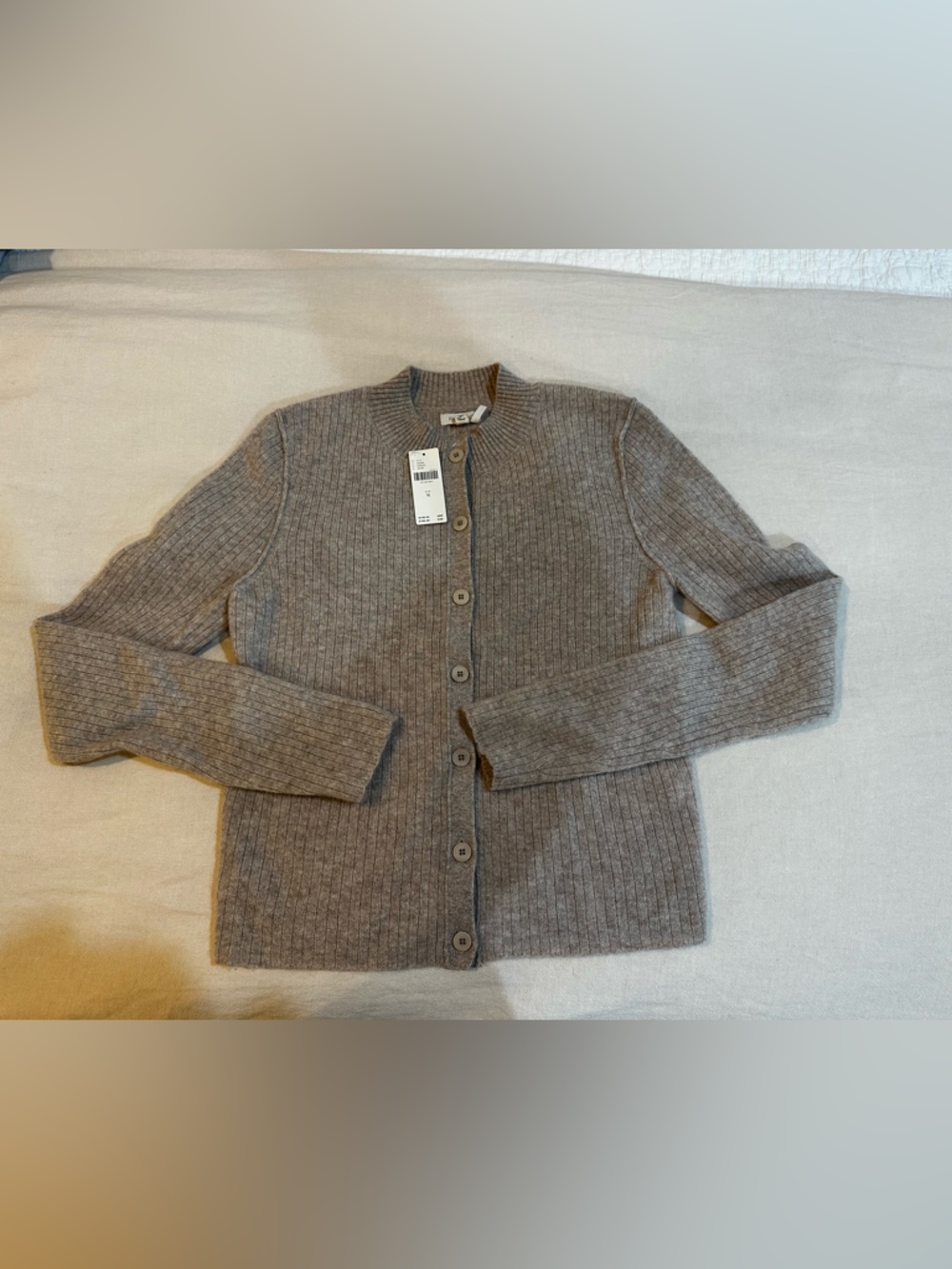 Pilcro Ribbed Button-Front Cardigan - Gray